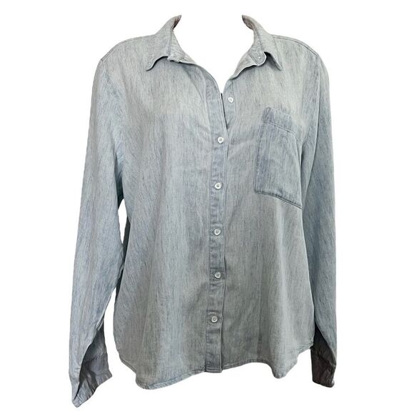 Side Stitch Soft Textured Tencel Pleated Back Shirt - Picture 3 of 5